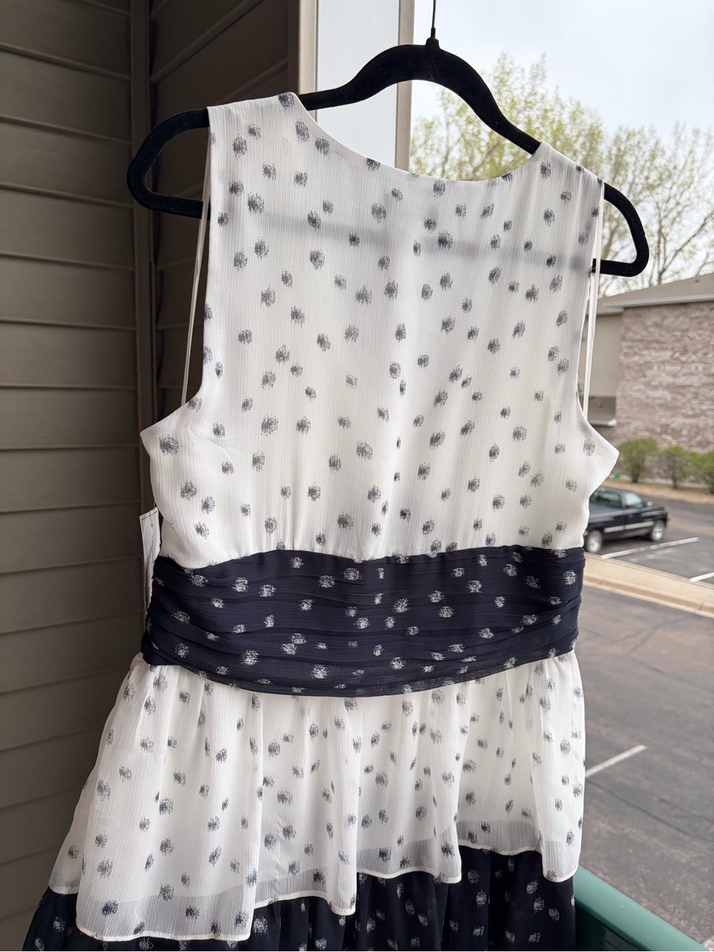 🆕✨ 1.STATE Polka Dot Tiered Maxi Dress Size 14 White Navy Chiffon Casual Party - Picture 10 of 17